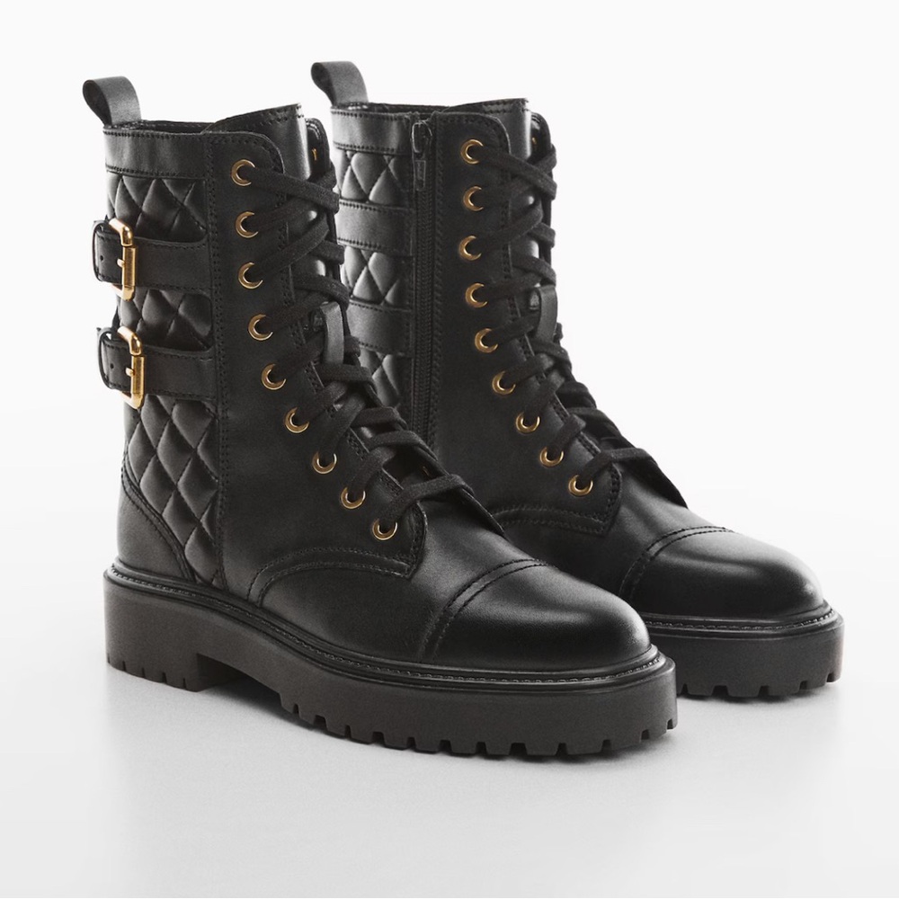 MANGO NWOT- Military leather ankle boots - Picture 2 of 6